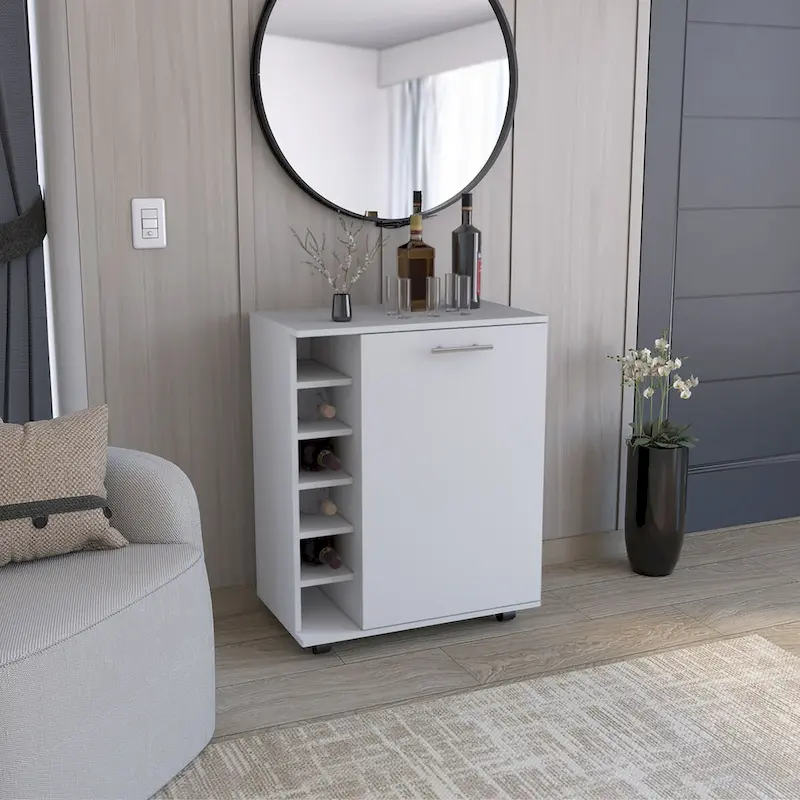 Wick Bar Cart with Integrated Wine Storage,Spacious Cabinet and Smooth Rollers