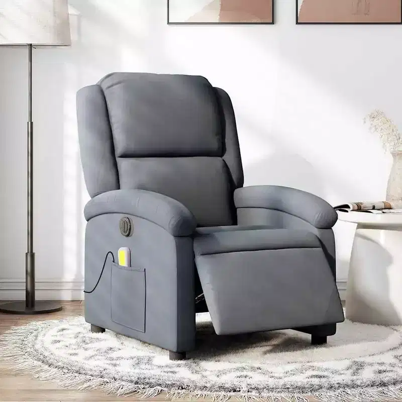 vidaXL Electric Massage Recliner Chair - Dark Gray Velvet, Automatic Adjustable Footrest/Backrest, Vibrating 6-Point Massage, Side Pocket