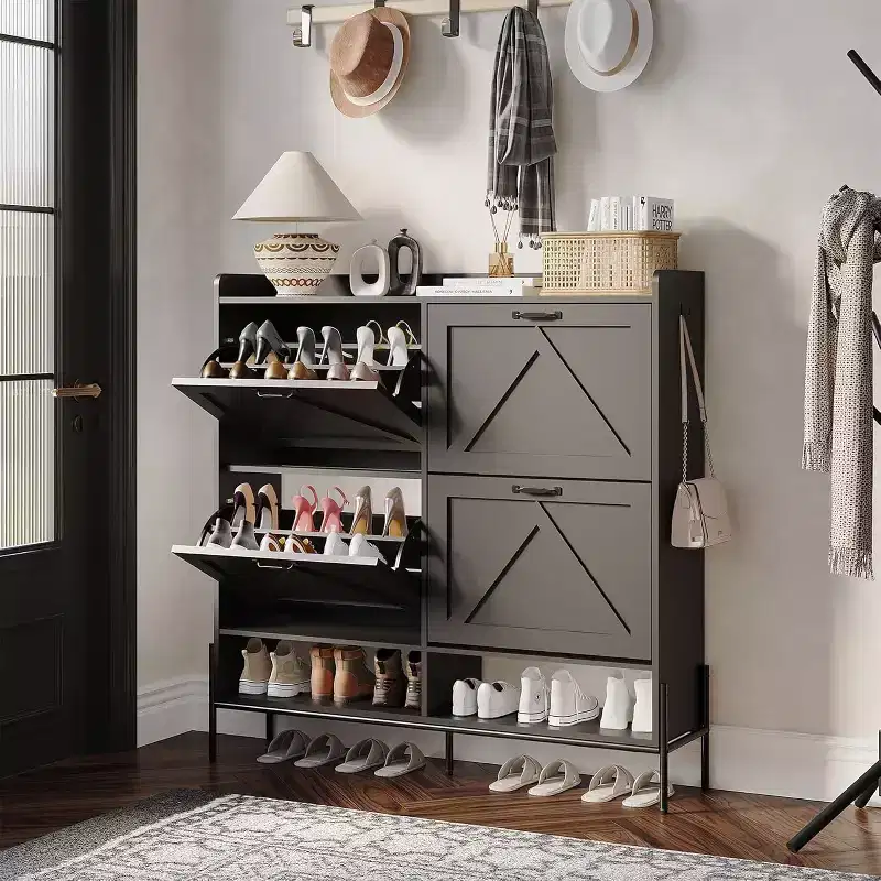 Large Shoe Cabinet with 4 Flip Drawers, Freestanding Hidden Shoe Organizer for Hallway, Bedroom, Apartment