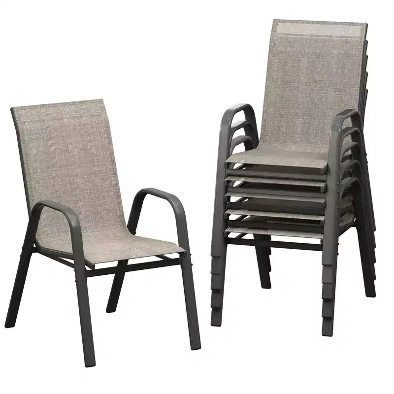 Stackable High-Back Patio Dining Chairs Set of 4 | Breathable Textilene Fabric, Durable Metal Frame | Weather Resistant, Space Saving  for Lawn