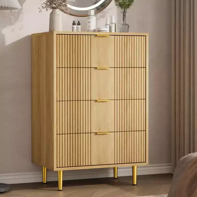 Fluted Dresser for Bedroom Modern Chest of Drawers with Metal Handle, Wooden Closet Clothes Storage Organizer