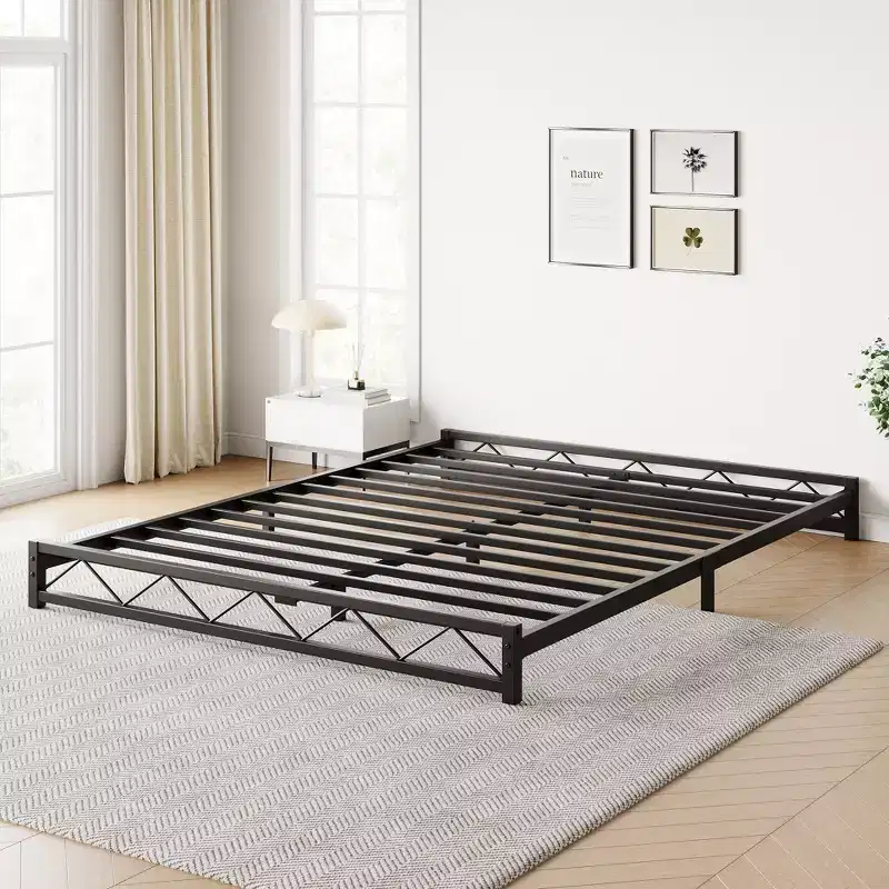 Metal Platform Bed Frame with Wavy Pattern, Mattress Foundation, Easy Assembly, No Box Spring Needed, 6IN Height