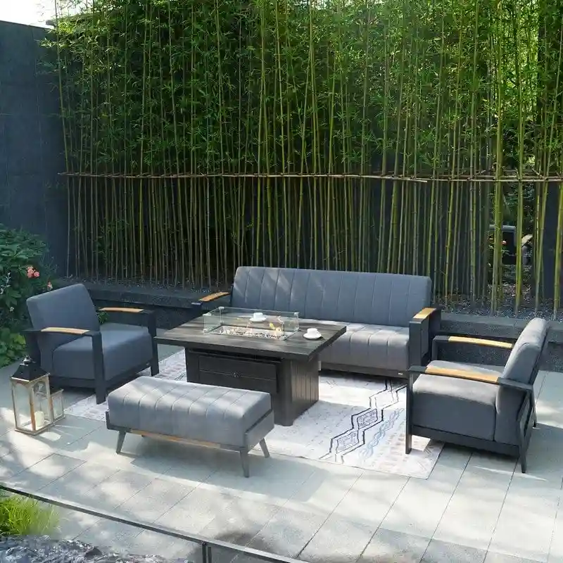 5-Piece Patio Acrylic Sponge Chat Set with Fire Pit Table and Bench