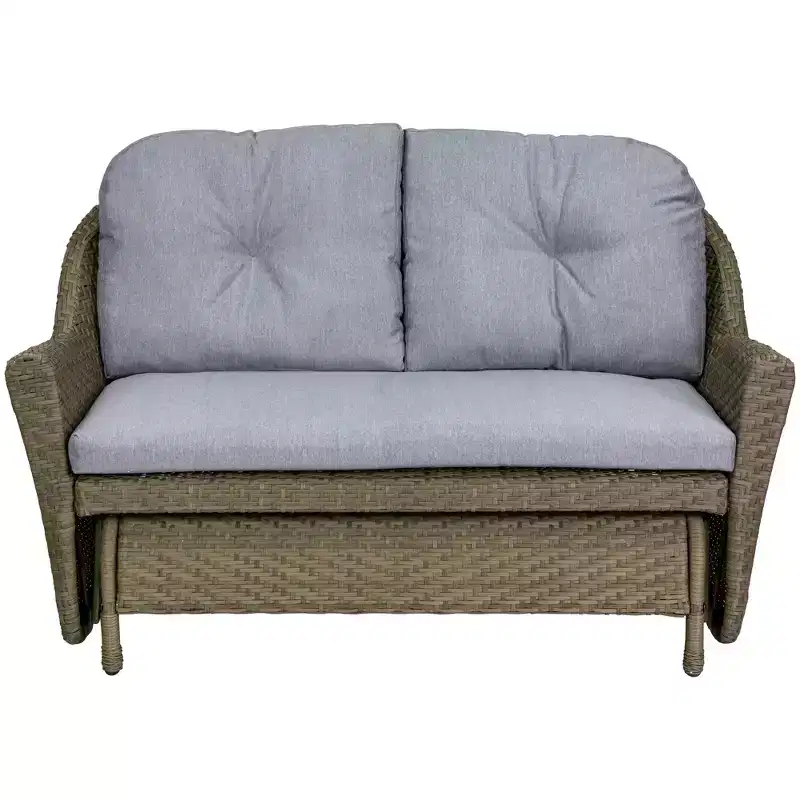 Northlight 46 Taupe Gray Resin Wicker Deep Seated Double Glider with Gray Cushions