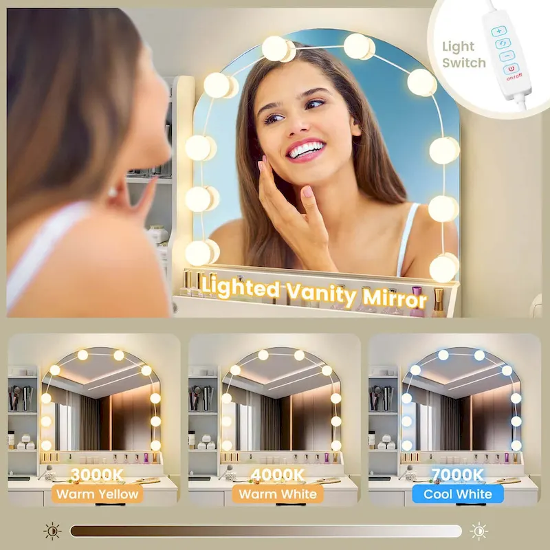 Vanity Set with Lighted Mirror and Stool