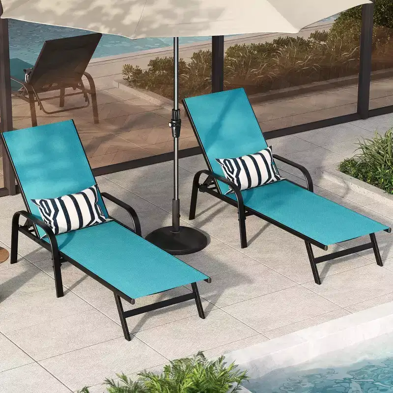 Outdoor Lounge Chair Set of 2,5-Position Reclining Patio Chaise,Breathable Textilene Fabric,Metal Frame, Patio Recliner for Garden, Balcony