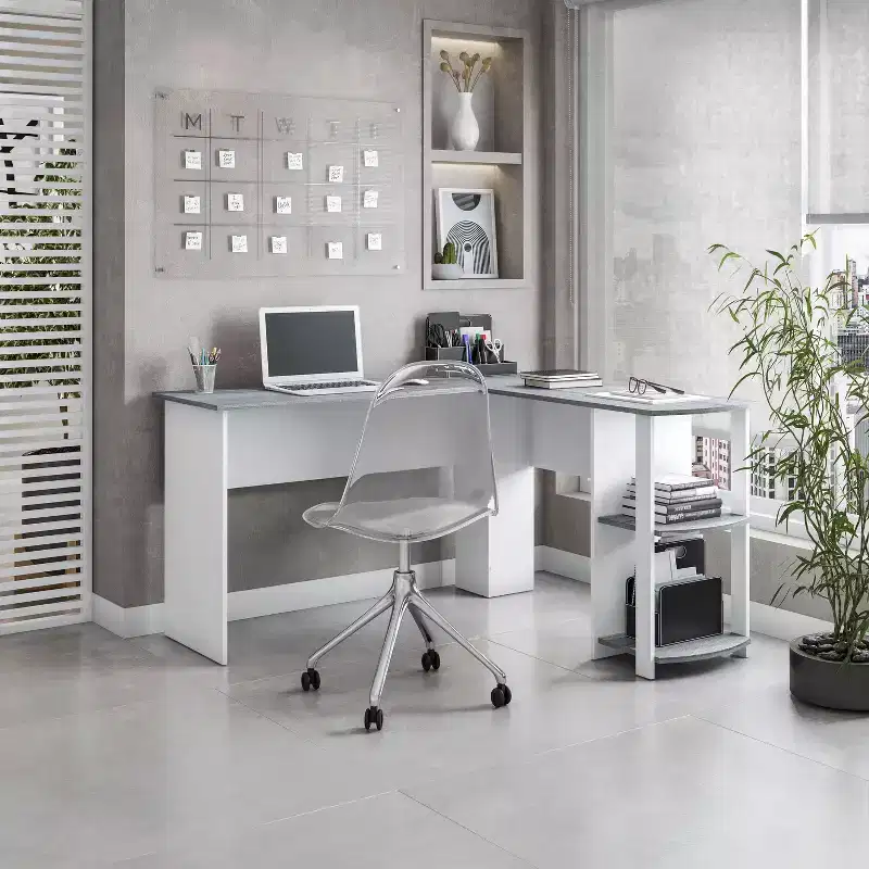 Modern L-Shaped Corner Desk – Home Office Desk with Two Side Shelves