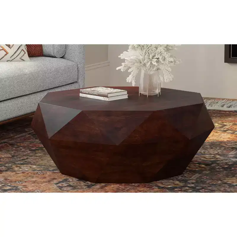Paros SOLID ACACIA WOOD 35 inch Wide Irregular Contemporary Coffee Table, Fully Assembled