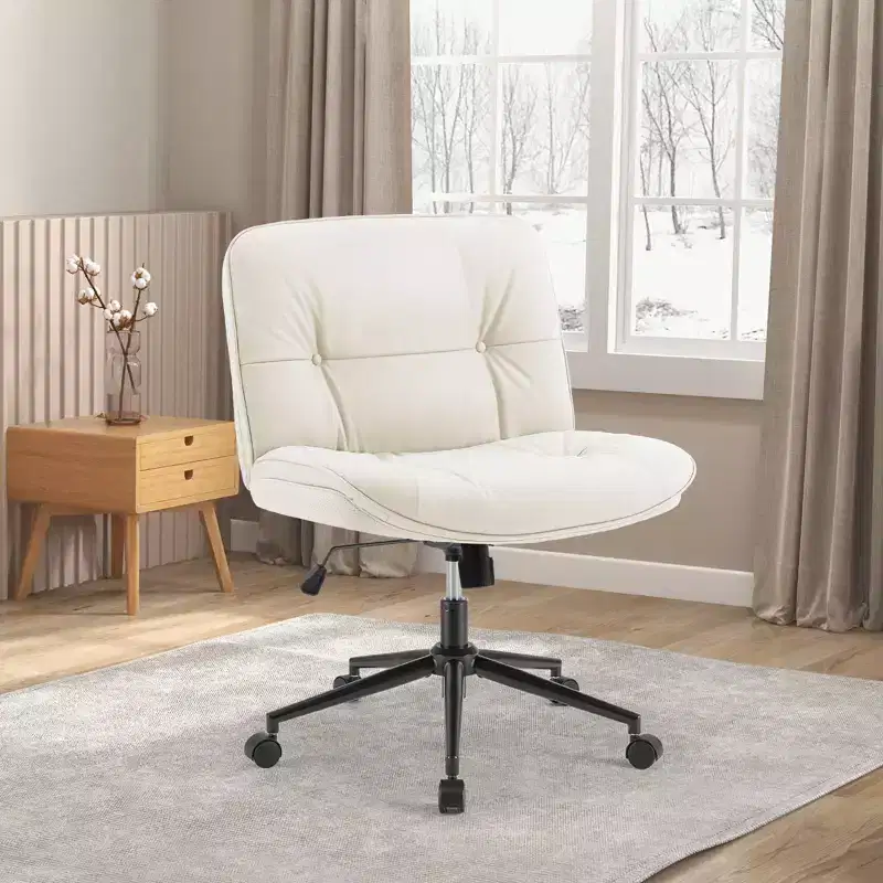 Armless Ergonomic Office Chair with PU Leather, Adjustable Height & Omni-directional Casters
