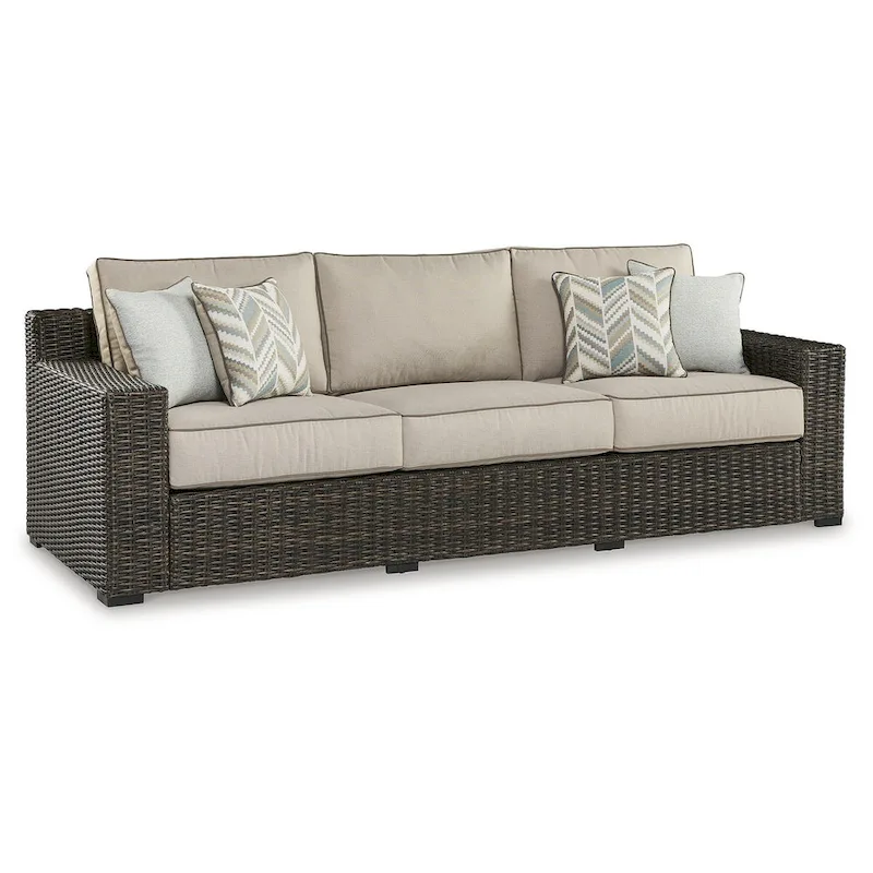 Signature Design by Ashley Coastline Bay Brown Outdoor Sofa with Cushion - 97.38 W x 36 D x 36 H