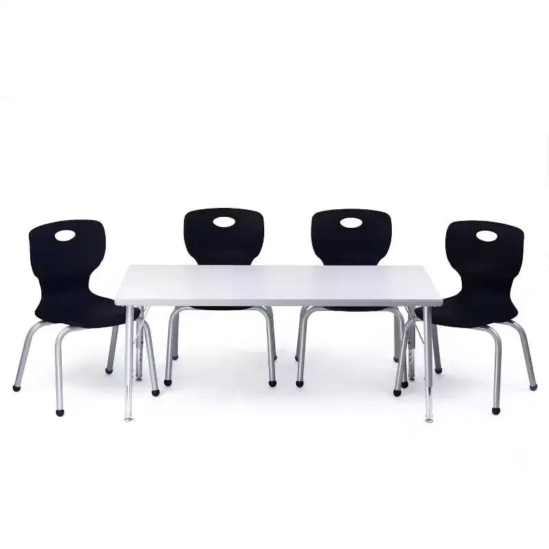 Bintiva Activity Table & Chair Set  24x48 Gray Sprayed Edge Table with Adjustable Legs and 4 Black 14 NAAR Classroom Chairs