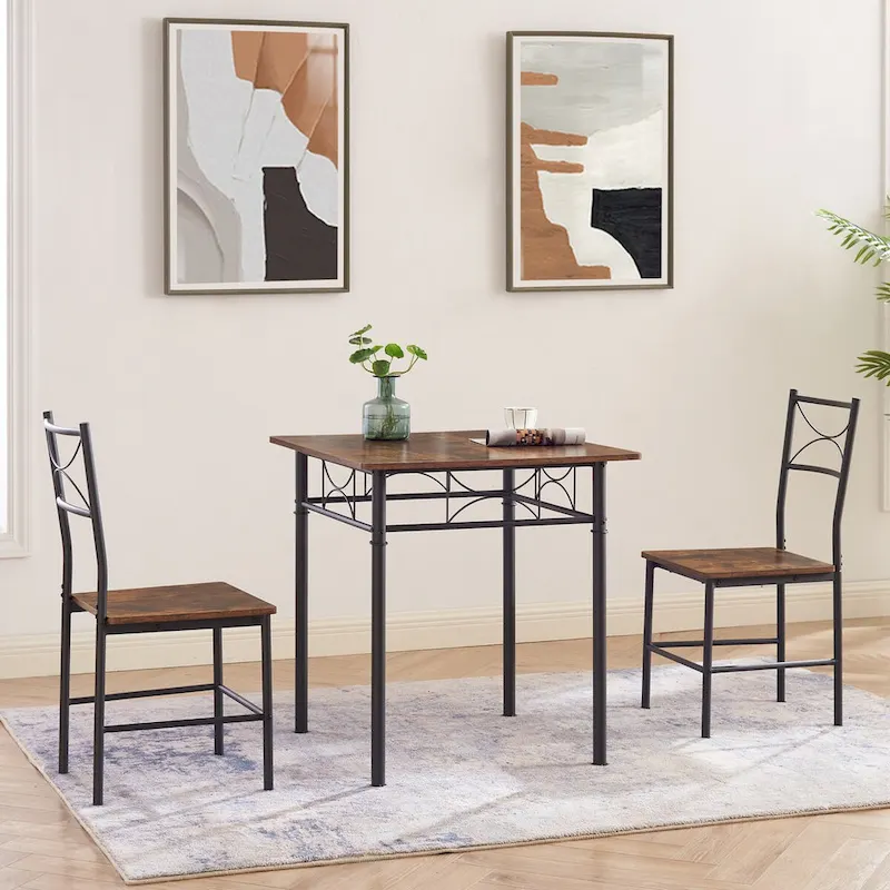 3-Piece Kitchen Dining Room Table Set Retro Brown Chair Suitable for Living Room, Kitchen