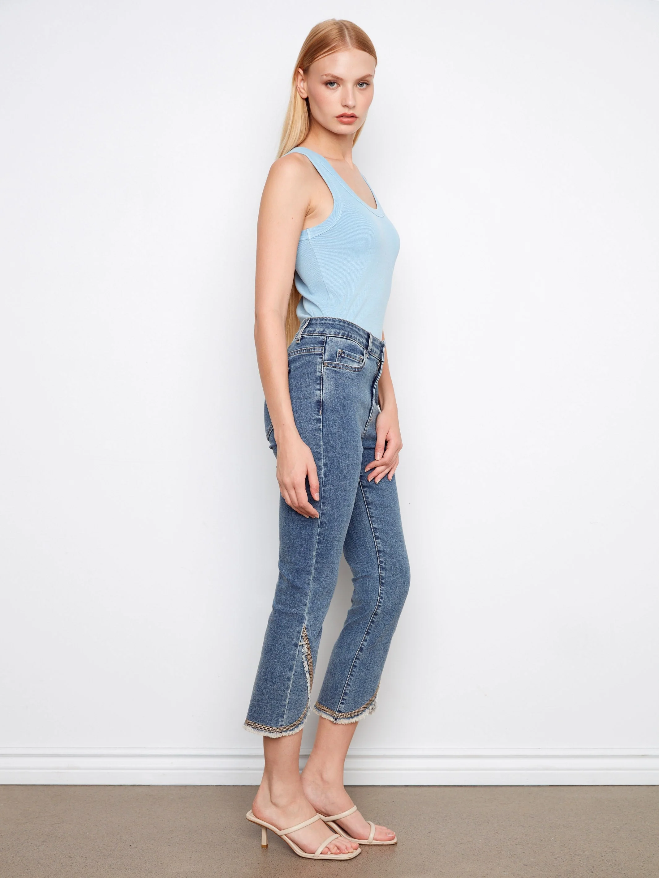 Embroidered Front Tulip Jeans - Medium Blue