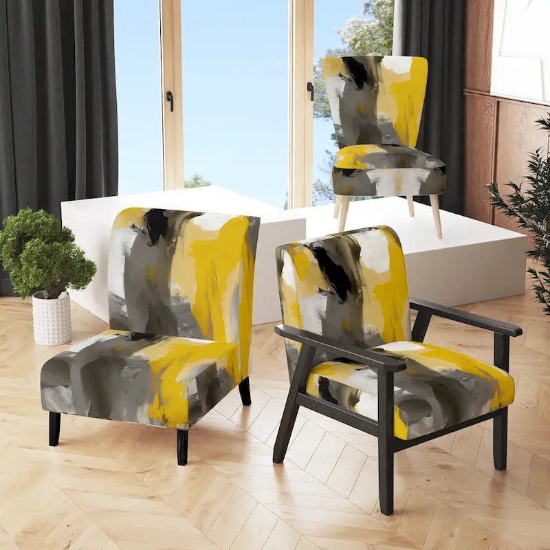 Mustard Yellow And Vivid Gray II Upholstered Abstract Accent Chair