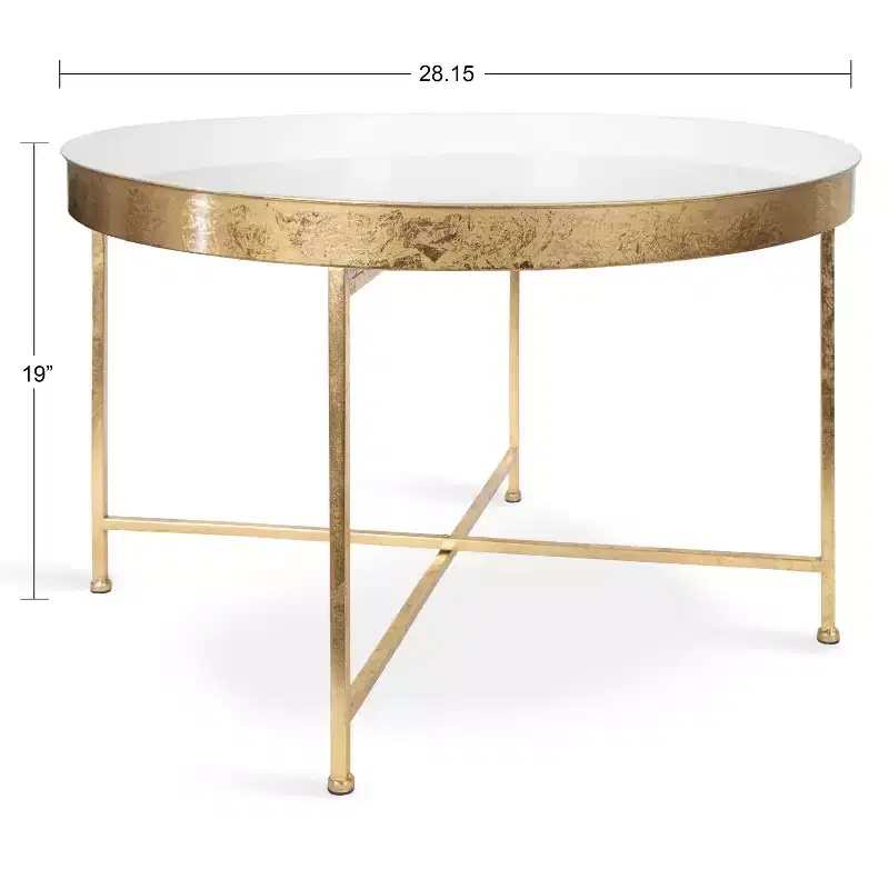 Round Metal Coffee Table, 28.25x28.25x19, White and Gold