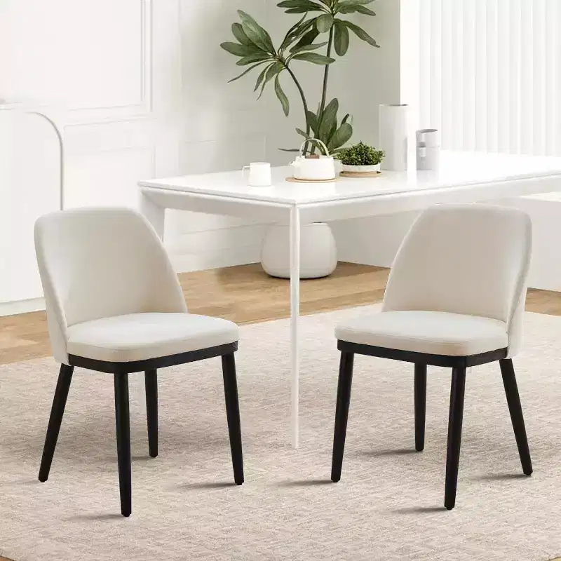 Leather Upholstered Dining Chair with Wood Legs, Wing Backrest and Thick Cushion