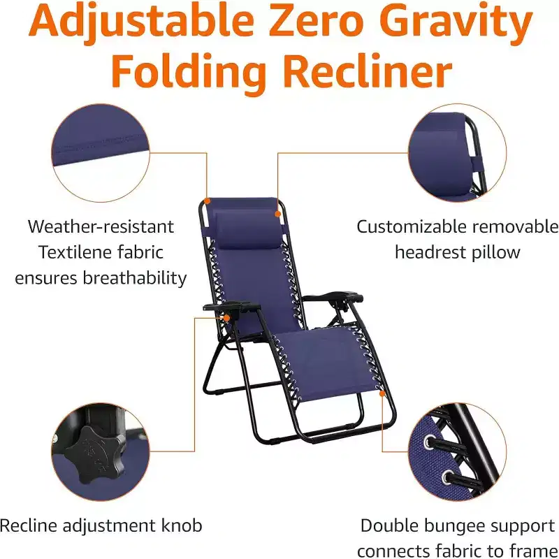 Summit Adventure Adjustable Zero Gravity Chair  Patio Lounge Recliner with Pillow, Blue