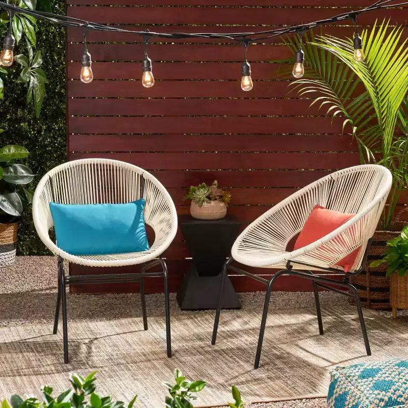 2 Piece Patio Furniture Chairs, Outdoor Rattan Chairs with Metal Legs, Patio Dining Chairs with Woven Backrest for Backyard, Garden, Balcony