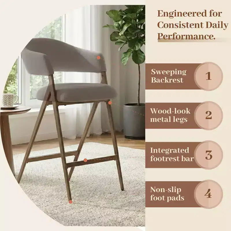 Soft Fabric Dining Chair with Sweeping Backrest & Wood-Look Legs, Kitchen Side Chair with Integrated Footrest