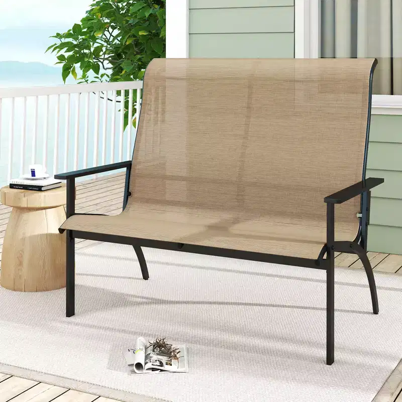 Costway 2-Person Patio Garden Bench with High Back and Armrests 880 lbs Weight Capacity