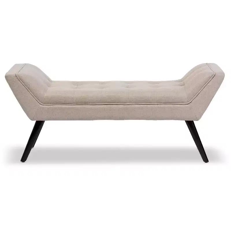 Tamblin Mid-Century Modern Retro Linen Fabric Upholstered Grid - Tufting 50" Bench - Beige - Baxton Studio: Plywood Frame, Polyester Upholstery