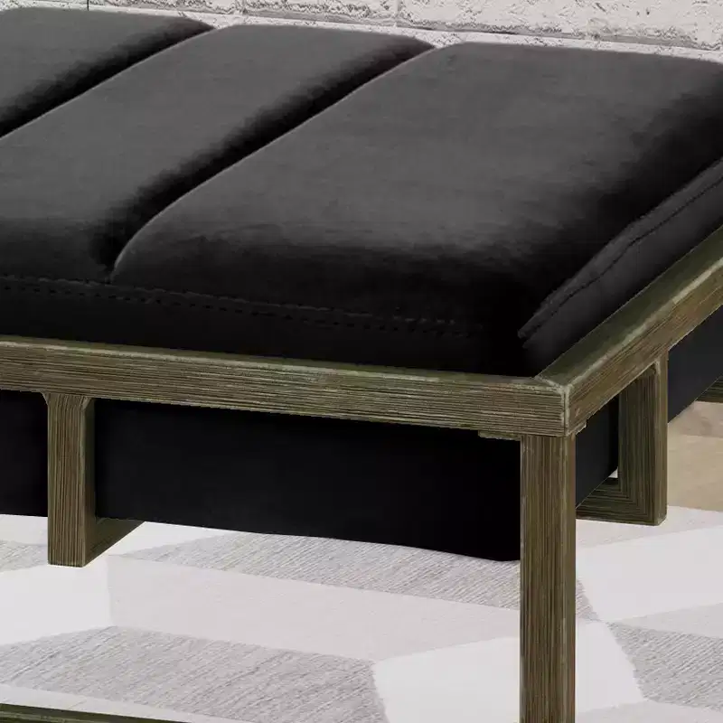 Velvet Ottoman Bench with Brass Finish Legs – Black
