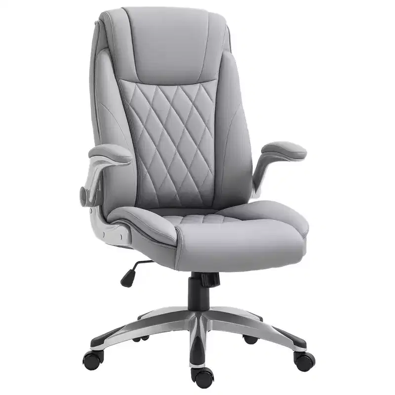 Vinsetto High Back 360 Swivel Ergonomic Home Office Chair with Flip Up Arms, Faux Leather Computer Desk Rocking Chair, Grey