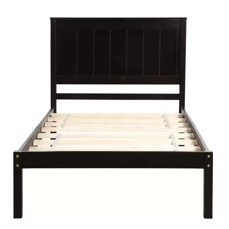 Platform Bed Frame Twin Size, Modern Pine Wood Bed Frame with Headboard, Wood Slat Support, No Box Spring Needed, for Bedroom