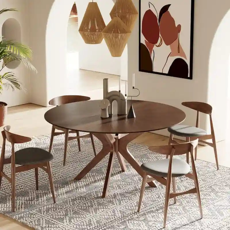 Modern Large 59 Round Walnut Dining Table