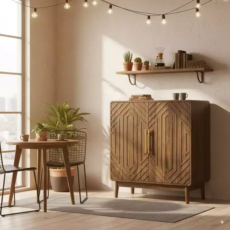 Farmhouse Storage Cabinet with Doors for Entryway or Living Room, Walnut