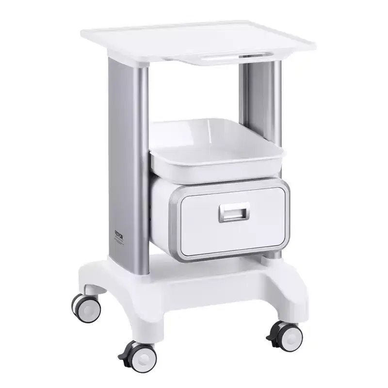 VEVOR 2 Tiers Lab Carts, Lab Utility Cart with 1 Drawer & 1 Top Tray, Mobile Medical Cart with ABS Material, Lab Rolling Cart