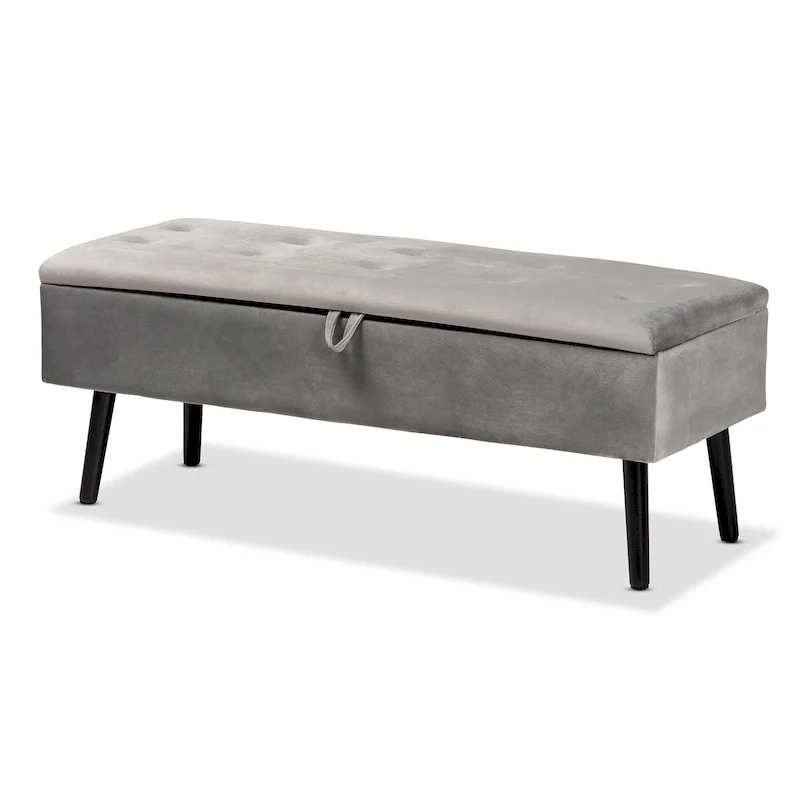 Velvet Button-Tufted Storage Bench, Grey/Green/Navy/Black & Dark Brown, Seats 1