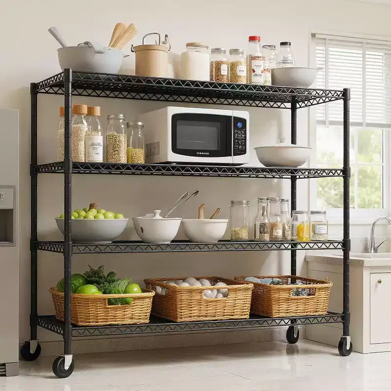 4 Tier Heavy Duty Wire Shelving with Wheels, 24D x 56W x 75H, 2200 LBS Capacity Adjustable Metal Storage Rack, Industrial Shelves