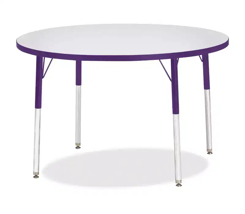Adult Height Round Activity Table 42x42, Adjustable Steel Legs, Durable Laminate, Purple