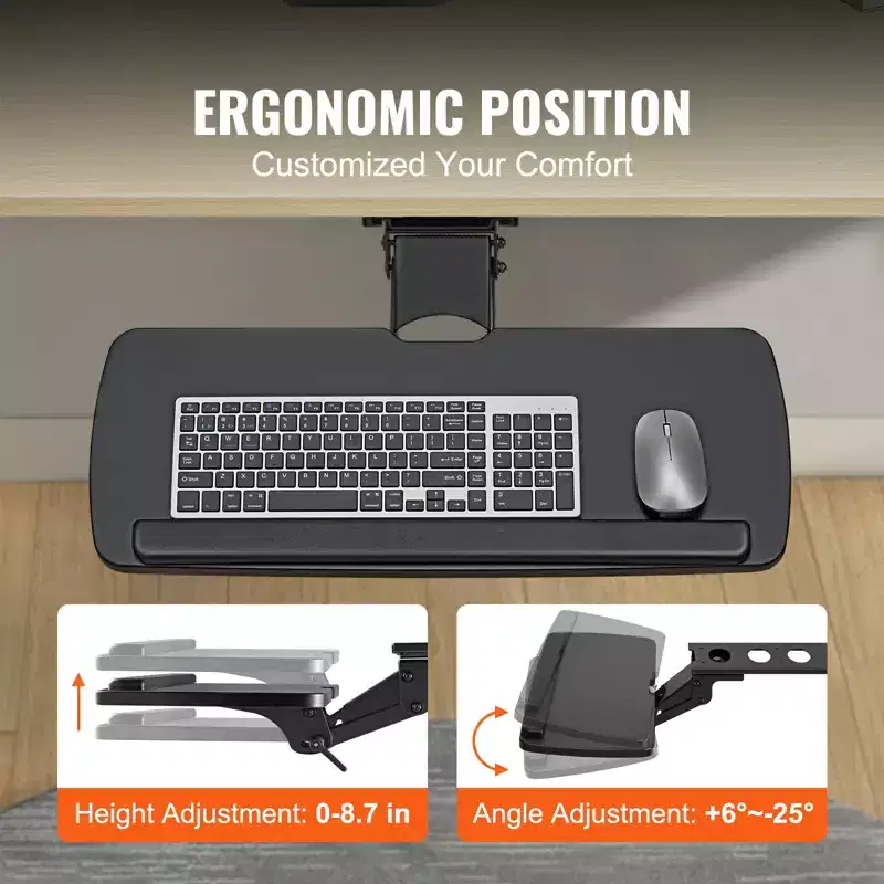 Under-Desk Keyboard Tray with Adjustable Height and Angle - 25x9.8