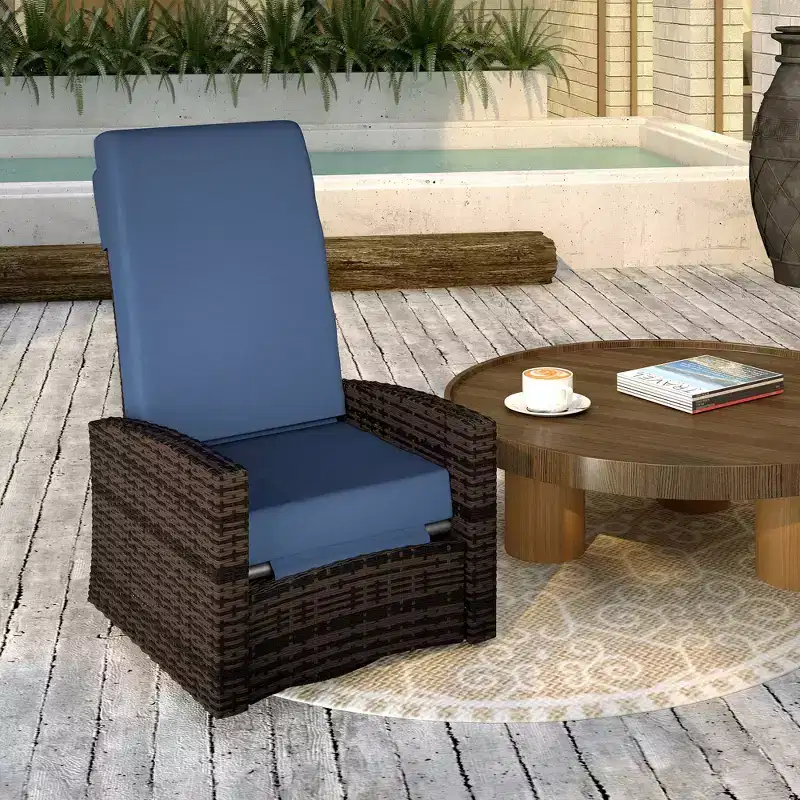 Outdoor Wicker Swivel Recliner Chair, Lifting Footrest, 360 Degree Rotating Basic, Water-resistant Cushions