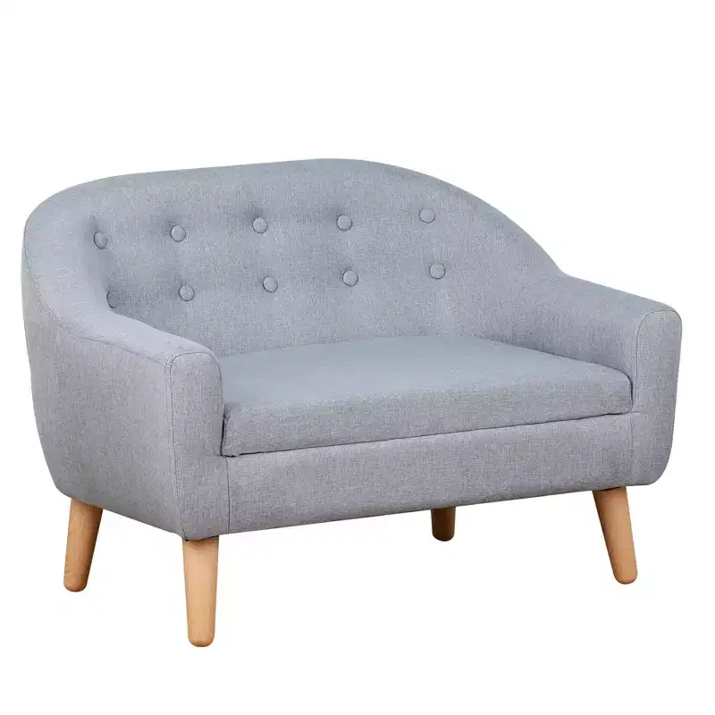 Linen Fabric 2-Seat Kids Sofa Couch with Wood Frame for Ages 3-7 Gray