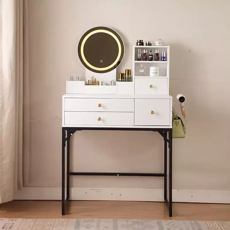 Okak 47 Vanity Desk with Large Mirror, Dressing Table Set with Charging Station, Makeup Vanity with 5 Drawers and Cabinet for Bedroom