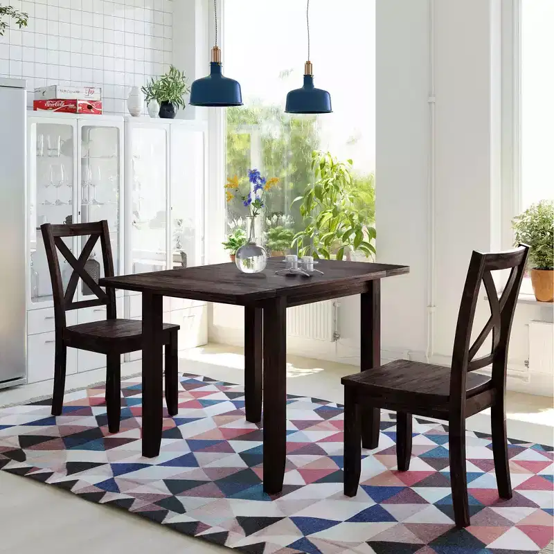 MAYEERTY 3-Piece Wood Drop Leaf Dining Table Set, 2 X-back Chairs Breakfast Nook Table for Small Places, Espresso