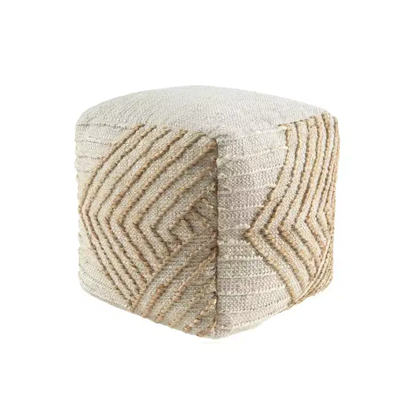 18 Natural and Off White Cotton Jute And Wool Geometric Cube Pouf Ottoman