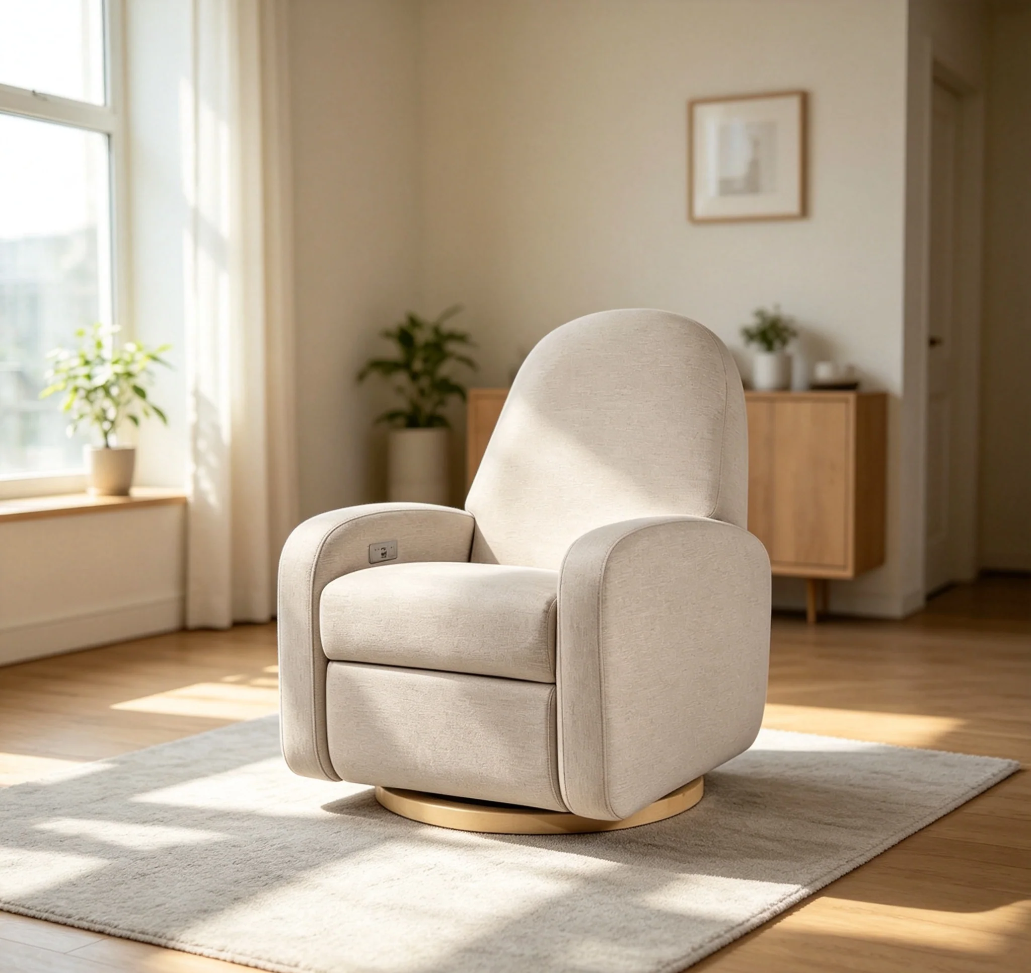 Electronic Recliner and Swivel Glider with USB Port, Boucle Fabric, Nursery Chair