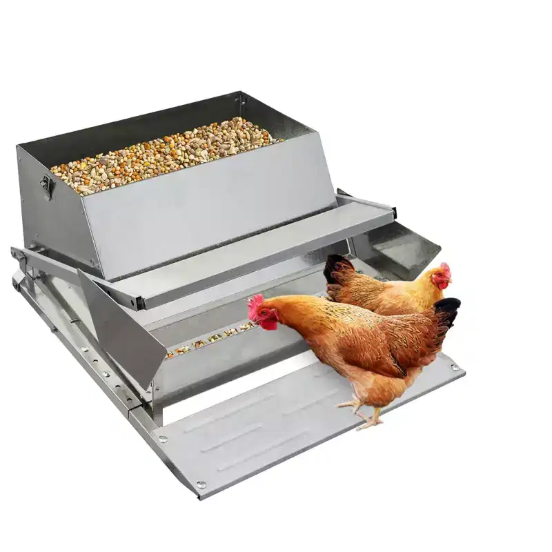 Chicken Feeder, Automatic 27 LB Galvanized Steel - Treadle, Rat Proof, No Waste, Feeds 10 Chickens for 11 Days, Suits Duck, Bantams, Pheasants