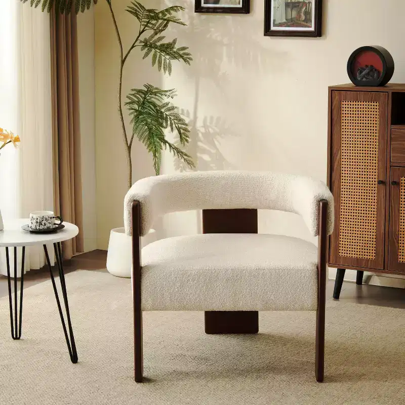 Modern Velvet Upholstered Accent Armchair, Rubberwood Legs, 300 lb Capacity