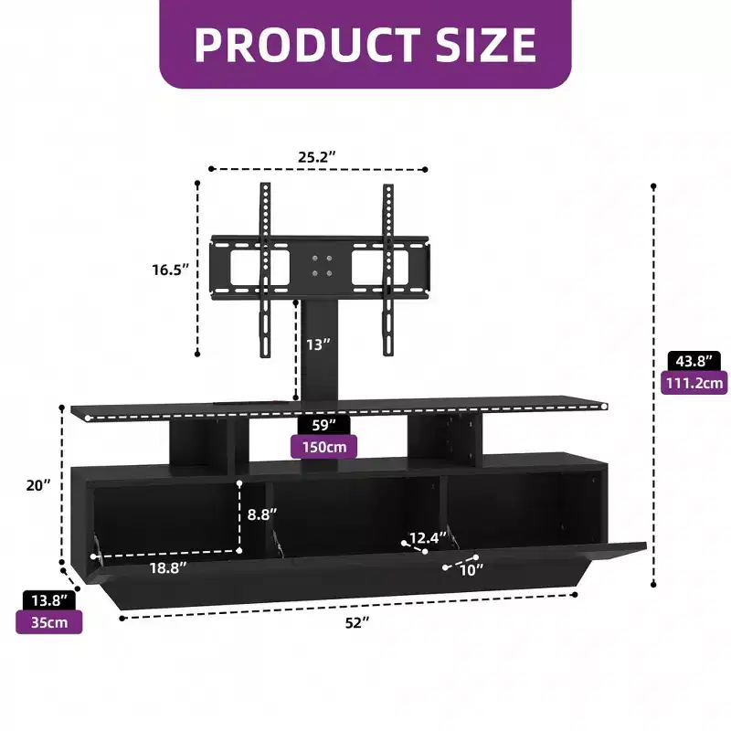 TV Stand with Mount for 65 inch TVs, LED Entertainment Center with Power Outlet, TV Media Console with Storage for Living Room
