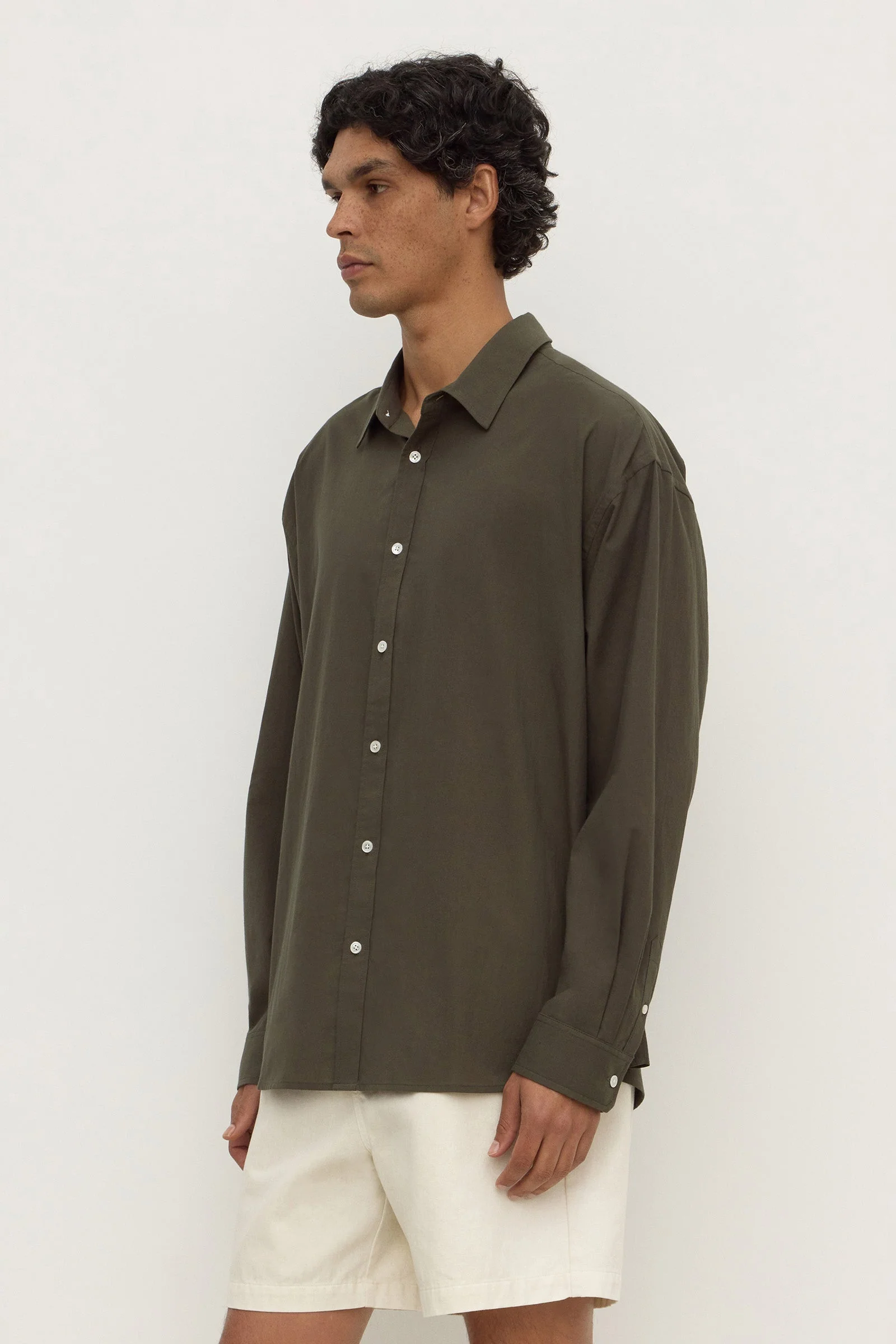 Dark Military Cotton Voile Long Sleeve Shirt