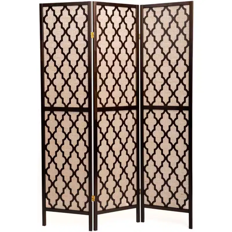 4-Panel Rattan Cane Webbing Room Divider Screen with Decorative Cut Outs, 71