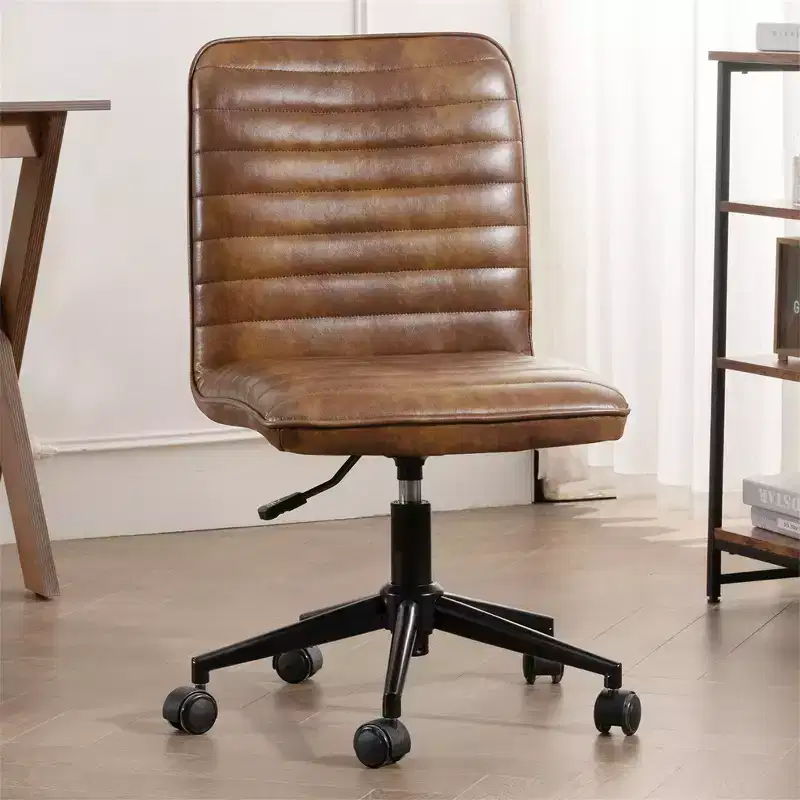 Armless Office Desk Chair, Faux Leather Upholstered, Mid-Back, 360° Swivel, Adjustable Height