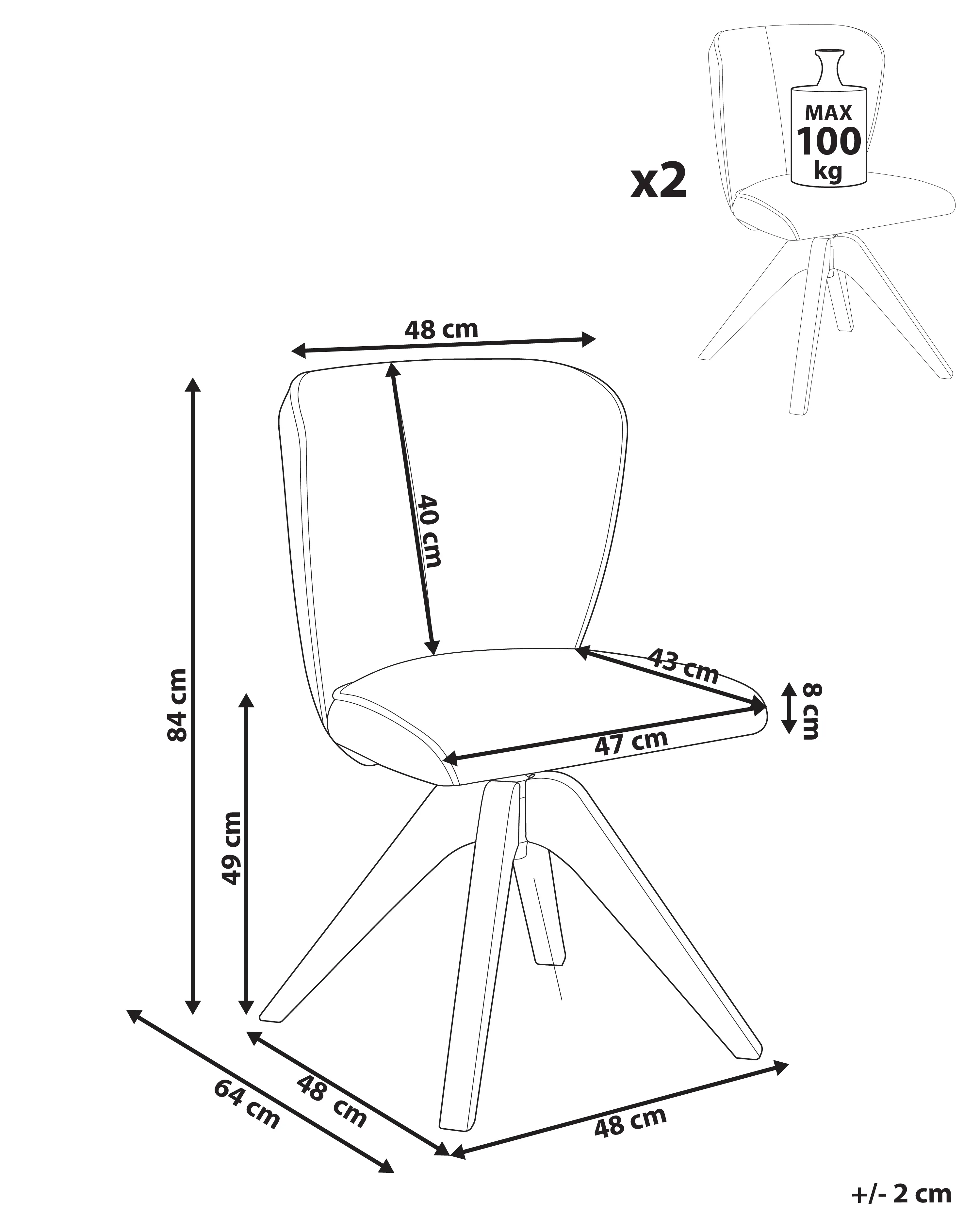 Set di 2 sedie da pranzo Tessuto Beige chiaro