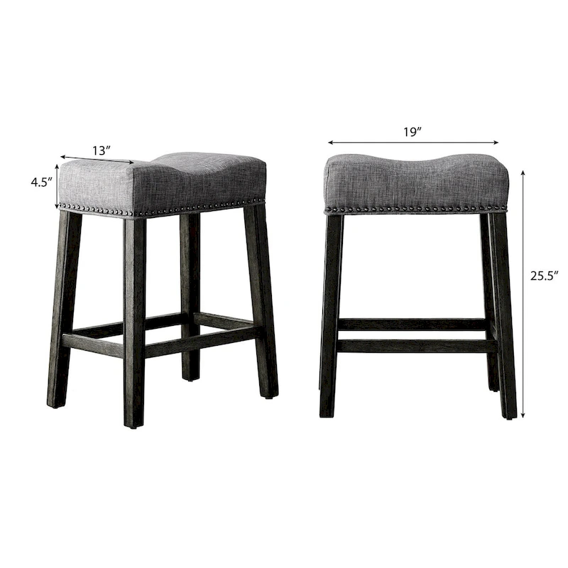 Set of 2 Upholstered Counter Height Backless Saddle Seat Stools