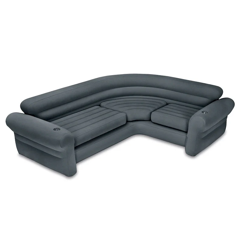 Corner Sofa L-Shaped Inflatable Lounge Couch w/ Cupholders, Gray (2 Pack) - 26